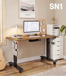 Electric Height Adjustable Standing Desk, 100x60cm Sit Stand Desk with Cable Tray, Hook and Storage Pocketse, Stand Up Desk with Memory Controller for Home Office