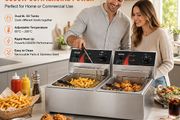Commercial Deep Fryer 12L Electric Fryer 5000W Twin Basket YB-82 Dual Tank Electric Deep Fryer Countertop Stainless Steel French Fry for Commercial Uses