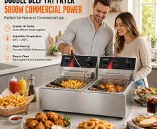 Commercial Deep Fryer 12L Electric Fryer 5000W Twin Basket YB-82 Dual Tank Electric Deep Fryer Countertop Stainless Steel French Fry for Commercial Uses