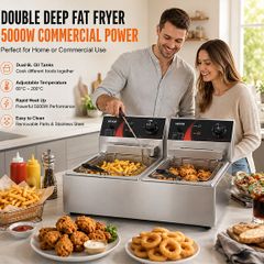 Commercial Deep Fryer 12L Electric Fryer 5000W Twin Basket YB-82 Dual Tank Electric Deep Fryer Countertop Stainless Steel French Fry for Commercial Uses