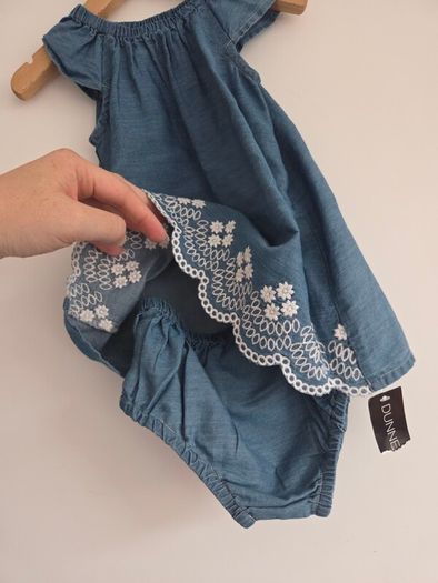 3-6m, With Tags Soft Denim Chambray Dress with Matching Bloomers