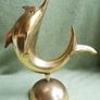 Vintage Brass Dolphin Statue: Mid-Century Beach Decor Image 2