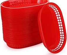 40 Pack 27 x 18 x 3.5 cm Fast Food Baskets, Red Plastic Baskets for Hot Dogs, Burgers, Sandwiches and Fries, Dishwasher safe and Microwavable