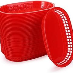 40 Pack 27 x 18 x 3.5 cm Fast Food Baskets, Red Plastic Baskets for Hot Dogs, Burgers, Sandwiches and Fries, Dishwasher safe and Microwavable