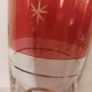 Fabulous Vintage Retro Mid-Century-Modern Hand Blown Tall Glass Pitcher with Three Matching Glasses in Clear Glass with Red Banding and Gold Gilt Banding and Cut Glass Star Pattern - Perfect for Summer Cocktails! Image 4
