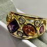 African Amethyst, Multi Gemstones Cluster Ring in 18K Yellow Gold Vermeil Plated Sterling Silver 2.508 Ct. Image 5