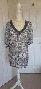 Sophia Grey Abstract Animal Print Tunic Dress Sheer Sleeve Boho UK14