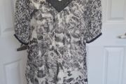 Sophia Grey Abstract Animal Print Tunic Dress Sheer Sleeve Boho UK14