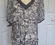 Sophia Grey Abstract Animal Print Tunic Dress Sheer Sleeve Boho UK14