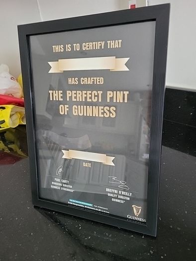 guinness perfect pint cert