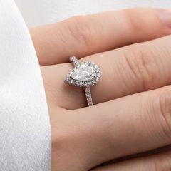 1.25 CT 925 silver Pear Moissanite Wedding Ring Halo With Accent Engagement Ring.