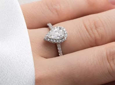 1.25 CT 925 silver Pear Moissanite Wedding Ring Halo With Accent Engagement Ring.