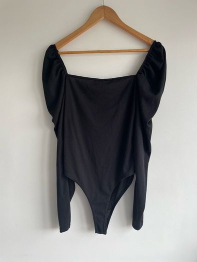 Prettylittlething black ribbed bodysuit size UK 12