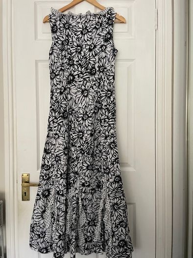 Per Una White with Black Floral Print Cotton Dress Size 12 Long