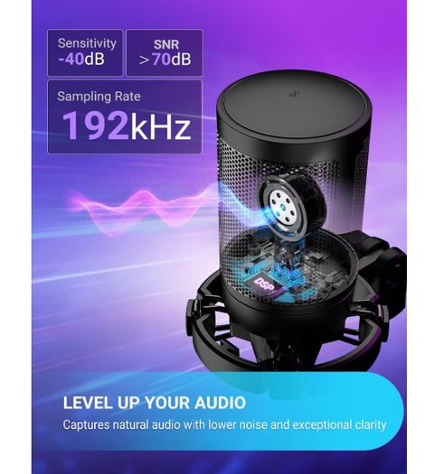 FIFINE AmpliGame A6V RGB USB Gaming Microphone USB Condenser Mic for PC, PS5.