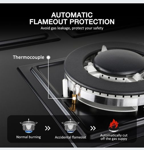 Glass Gas Hob 5 burners