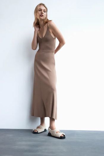 ZARA Knit V-neck midi dress with straps