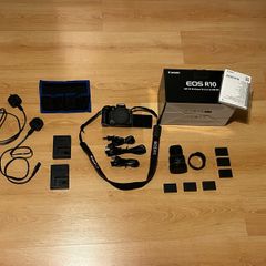 Canon eos r10 kit + canon rf 18-45 mm and 6 genuine canon lpe-17 batteries and more