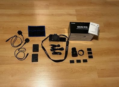 Canon eos r10 kit + canon rf 18-45 mm and 6 genuine canon lpe-17 batteries and more