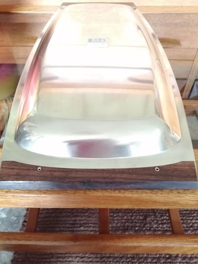Vintage DKF Lundtofte Danish Stainless Steel Serving Dish Teak Handles