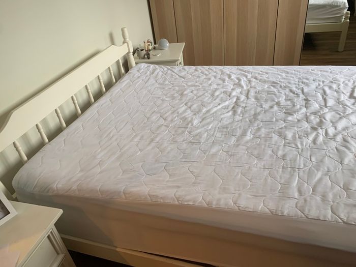 Painted double bed frame and mattress