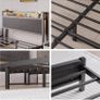 King Size Bed Frame with Storage,LED Lights,5ft Metal Bed Frame Kingsize Bed Frame with Charging Station,Mattress Foundation,Strong Steel Slats Support,Noise Free,Black Image 3
