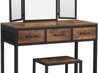 main image for ad _Dressing Table, Makeup Desk with 1 Stool, Tri-Fold Mirror and 3 Drawers, Steel Frame, Industrial Design, Vintage Brown/Black