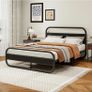 King Size Bed Frame Metal Platform Bed Frame with Wood Headboard Image 2