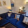 L shaped sofa/couch, blue velvet. Image 9
