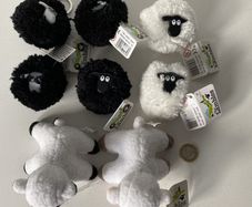 Black/ White Sheep Pom Pom Keyring, Magnet