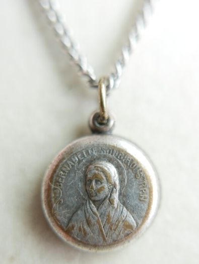 Vintage St. Bernadette Sliding  Catholic Circle Pendant and chain