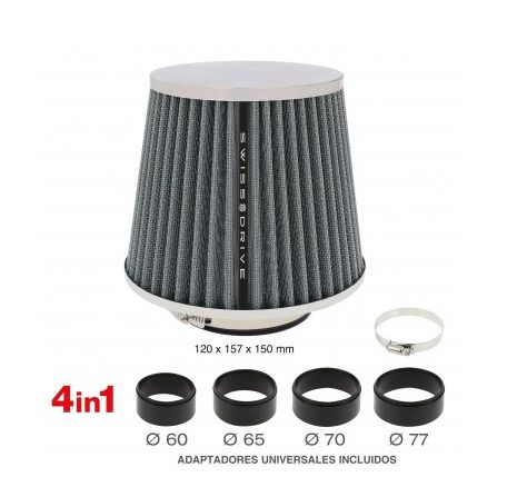 Universal Car Air Filter Includes 4 Adapters 60mm 65mm 70mm 77mm Gray Color