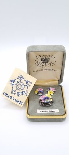Crown English Brooch And Suds, Silver Fine Bone China Set, In Original Box