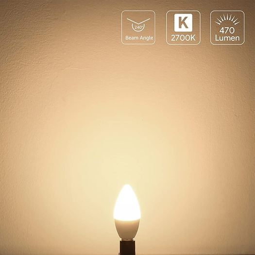 E14 LED Light Bulb, Small Edison Screw E14 Candle Bulb, Warm White, 4.9W 470lm, 40W SES Bulb Equivalent, 2700K C35 E14 LED Bulb, Energy Saving Candle Light Bulbs, Non-dimmable, Pack of 6 (FREE POSTAGE)