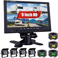 4 Channel Reversing Camera Kit with 9 Inch Monitor, 4 Cameras, Night Vision & Waterproof IP68