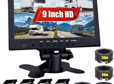 4 Channel Reversing Camera Kit with 9 Inch Monitor, 4 Cameras, Night Vision & Waterproof IP68