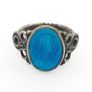 Antique Victorian Blue Glass Intaglio Tiny Silver Ring Image 2