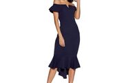 NEW_ Quiz Bardot Midi Dress in Navy