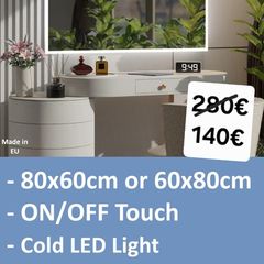 LED Bathroom Mirror Horizonatl Vertical Fit Touch Switch Bright Cold Light Vanity Makeup Cosmetic Made in EU
