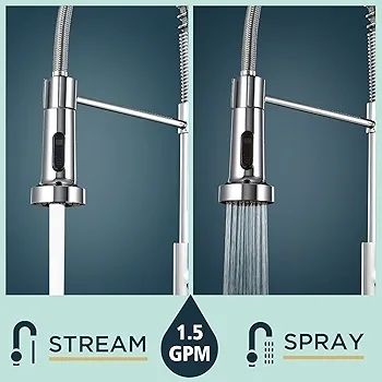 Kitchen Tap, Spring Kitchen Sink Mixer Taps, Commercial Faucet Single Handle Lever, High Arc Swivel 360 with 2 Spray Mode, Polished Chrome