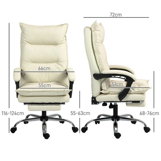 Vinsetto Office chair, adjustable seat height, footrest, PU leather, up to 135 kg, metal base, 66x72x116-124cm, Beige
