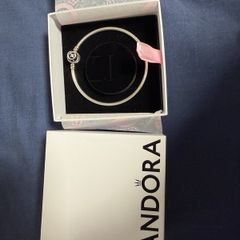 Pandora Silver Bangle Moments Encircled Rose Clasp