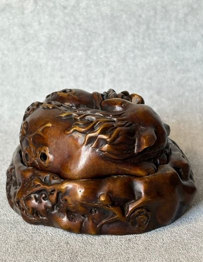 Vintage Chinese Fox And Plum Incense Burner - Patinated Bronze, Signed