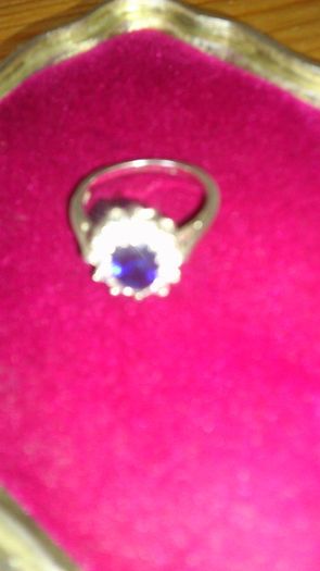 Lovely dressy blue and white stone ring , silver .