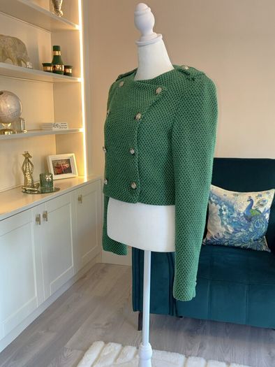 Green Tweed Textured Weave Jacket with Gold Buttons from Zara