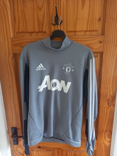 Grey Adidas Fleece Manchester United Training Top Mens Medium