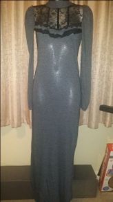 Miss Selfridge stunning dark grey maxi long sleeves dress with lace size UK10 EUR38 Perfect condition Postage included