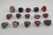 Antique Rings Lot 15 Mixed Brass, Stone &amp; Glass Rings