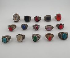 Antique Rings Lot 15 Mixed Brass, Stone & Glass Rings