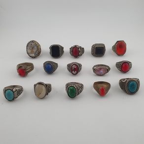 Antique Rings Lot 15 Mixed Brass, Stone & Glass Rings